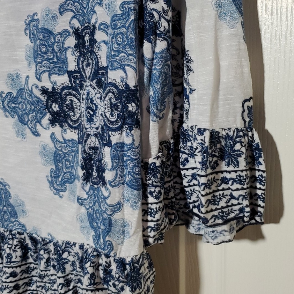 INC Blue & White Patterned Blouse - Picture 5 of 9